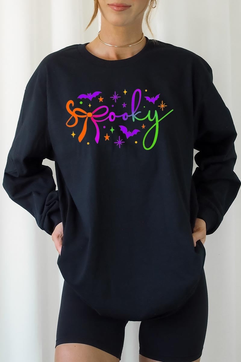 UL240-E3109 Spooky Halloween Graphic Long Sleeve Tee $13.75