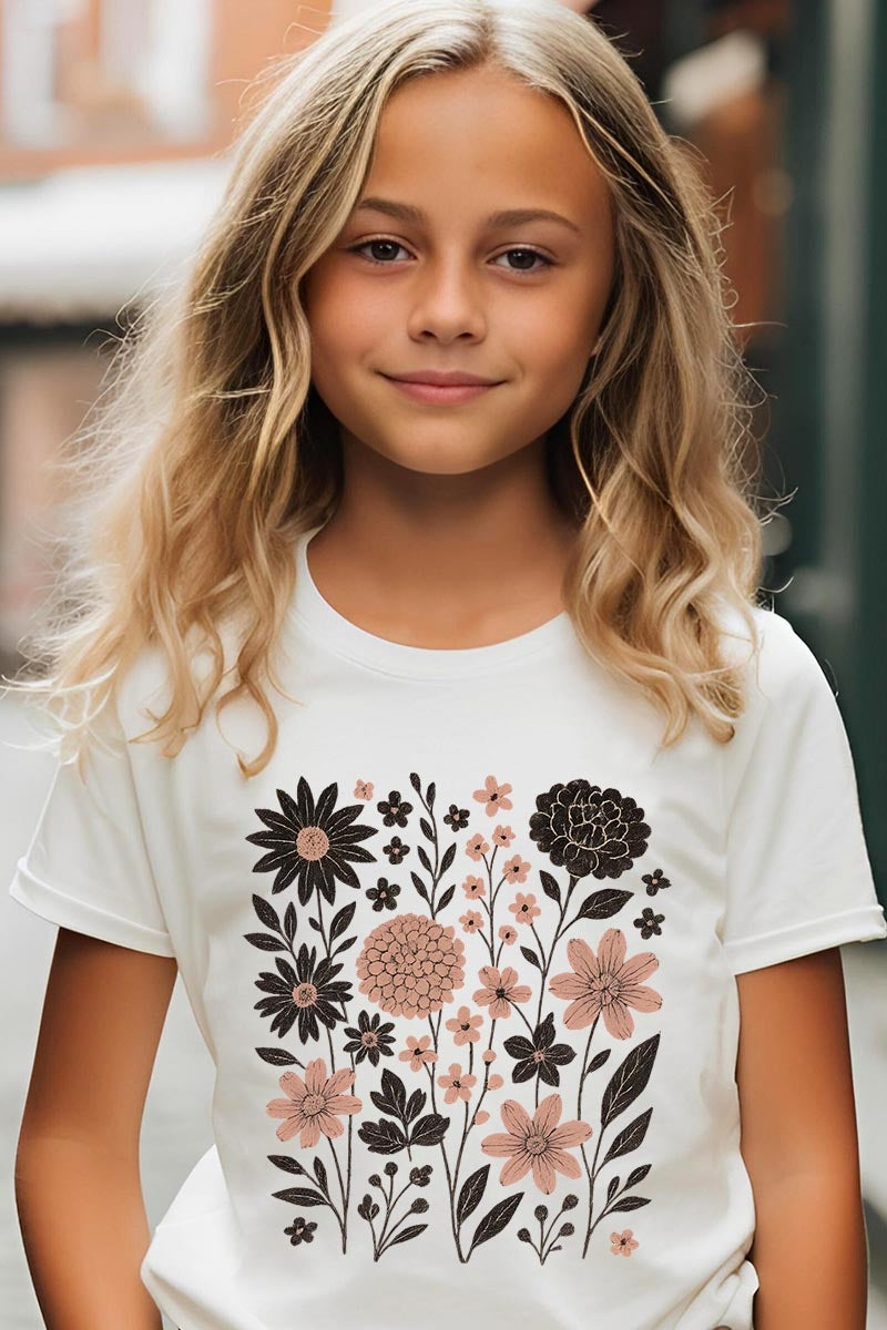 US3001Y-E3178Z Fall Floral Garden Kids Graphic Tee $11
