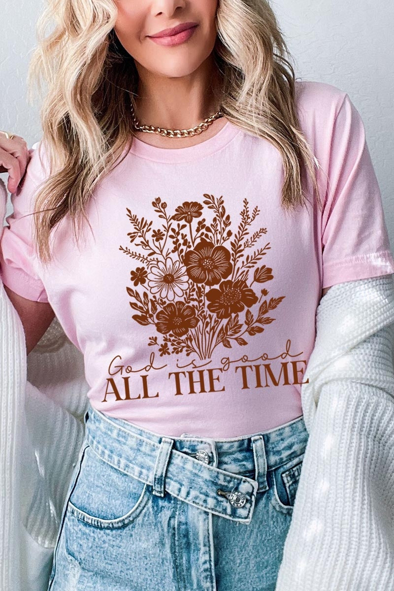 US3001P-E3116 God Is Good Floral Graphic Plus Tee $16
