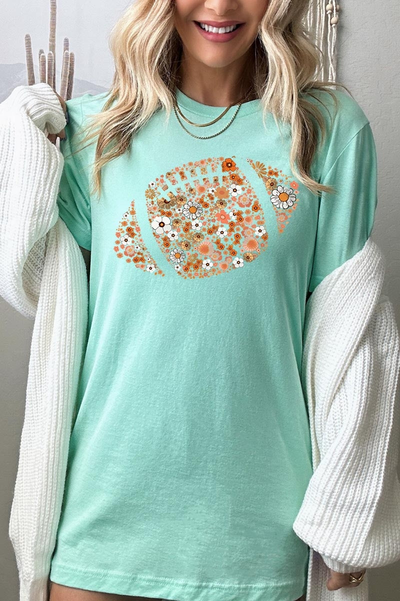 US3001-E3133 Floral Football Graphic Tee $12.5