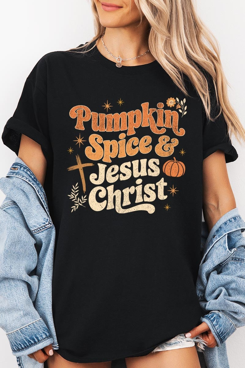 5000P-E3164 Pumpkin Spice & Jesus Graphic Plus Heavy Cotton Tee $12.75