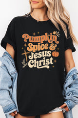 5000-E3164 Pumpkin Spice & Jesus Graphic Heavy Cotton Tee $9