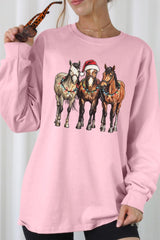 UL240-E3182 Christmas Horses Graphic Long Sleeve Tee $13.75