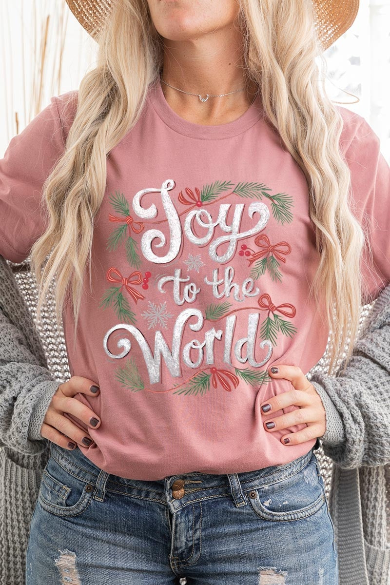 US3001-E3221 Joy to the World Christmas Graphic Tee $12.5