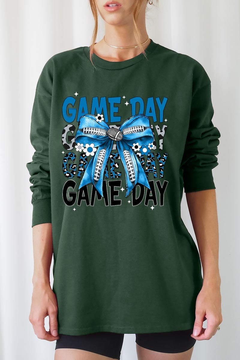 UL240P-E3089 Blue Silver Football Bow Plus Long Sleeve Tee $17