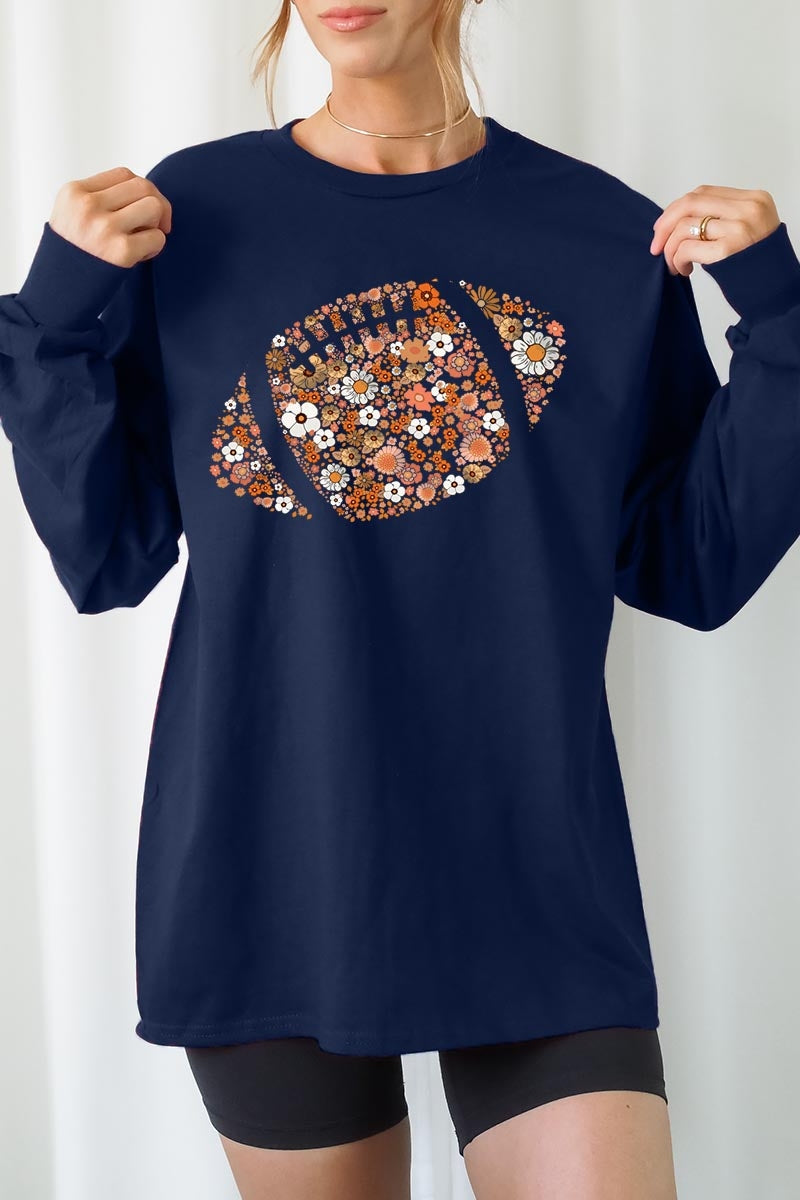 UL240-E3133 Floral Football Graphic Long Sleeve Tee $13.75