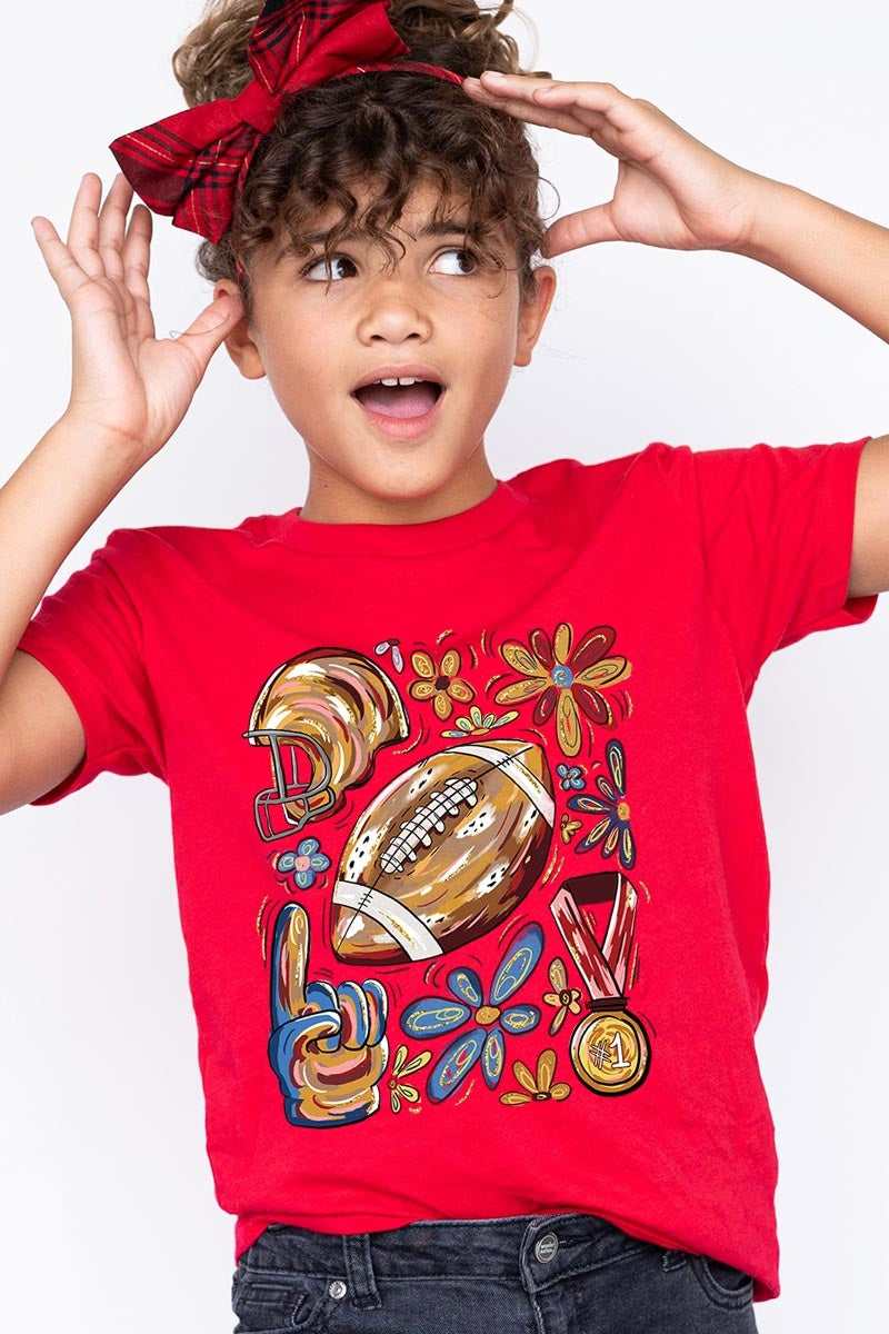 US3001Y-E3072Z Retro Floral Football Kids Graphic Tee $11