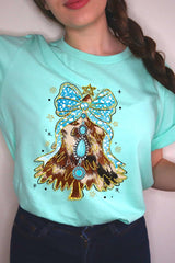 US3001-E3184 Turquoise Christmas Tree Graphic Tee $12.5