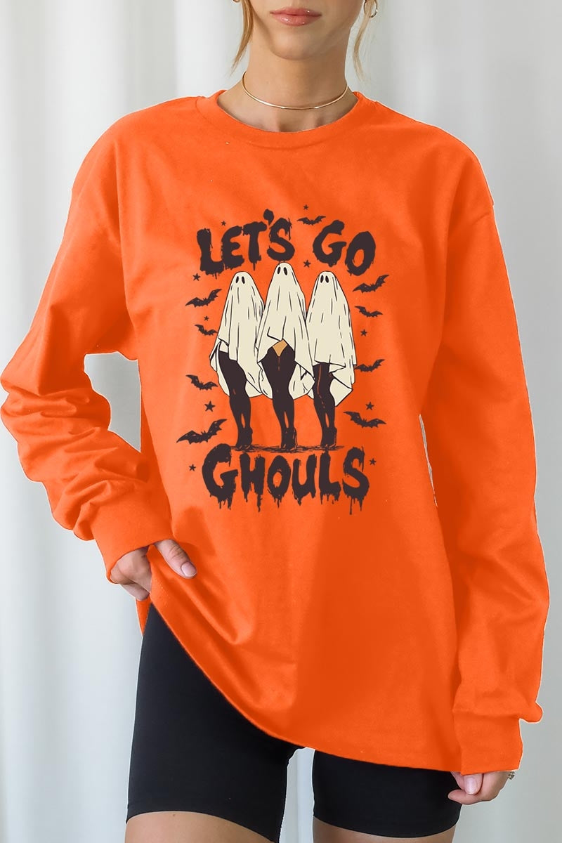 UL240-E3160 Letu2019s Go Ghouls Ghost Graphic Long Sleeve Tee $13.75
