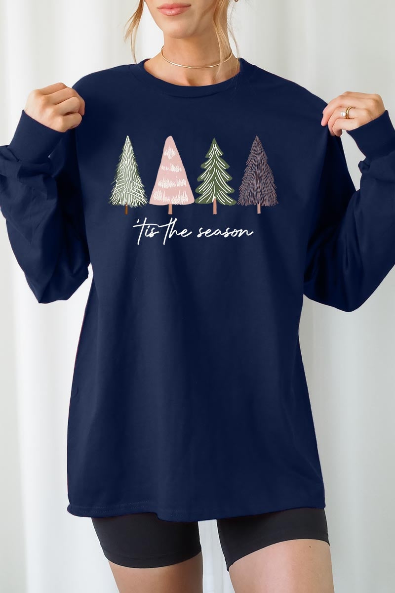 UL240-E3218 Rustic Christmas Trees Graphic Long Sleeve Tee $13.75