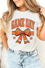 US3001-E3064 Orange Game Day Football Bow Graphic Tee $12.5