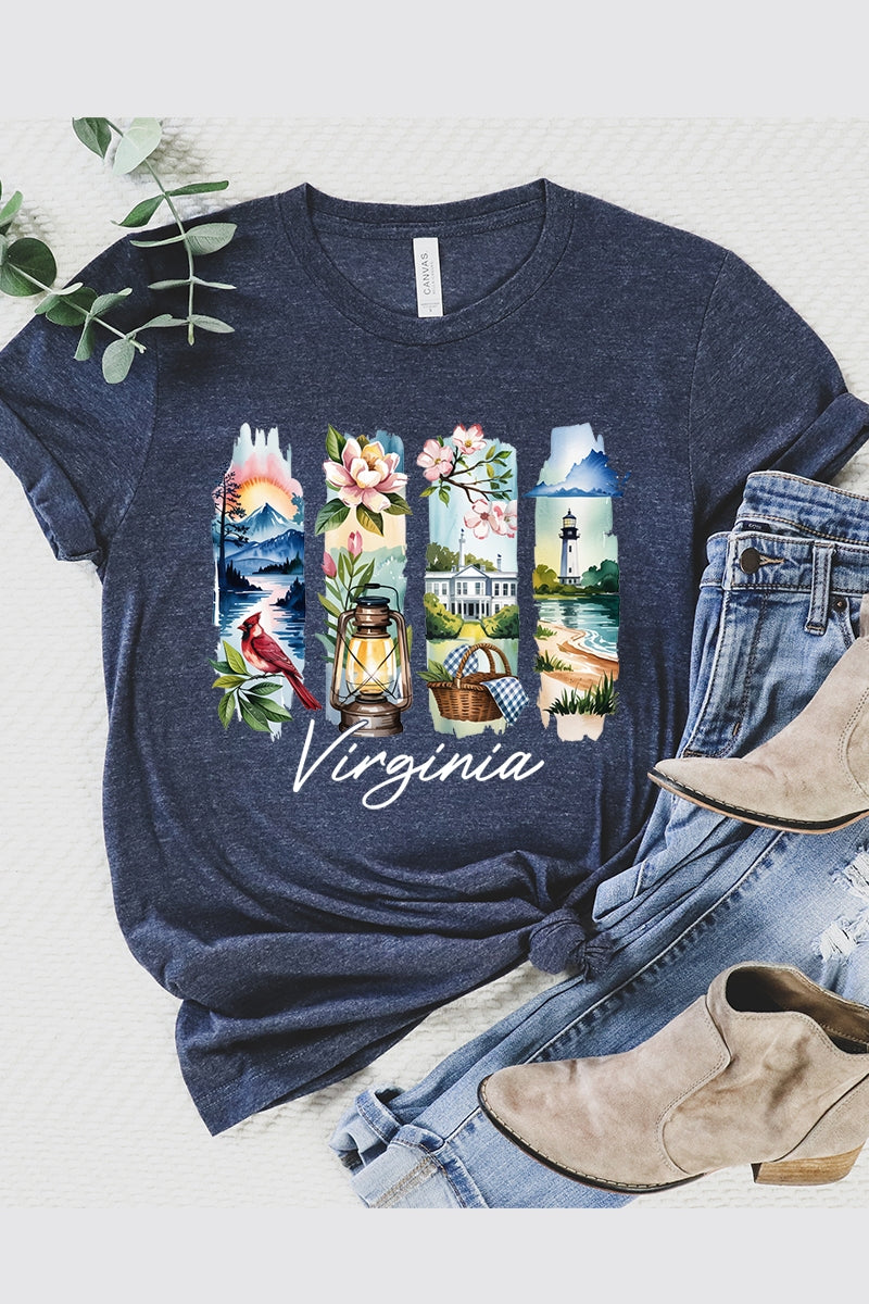 US3001P-E3061VA Virginia State Brushstroke Graphic Plus Tee $16
