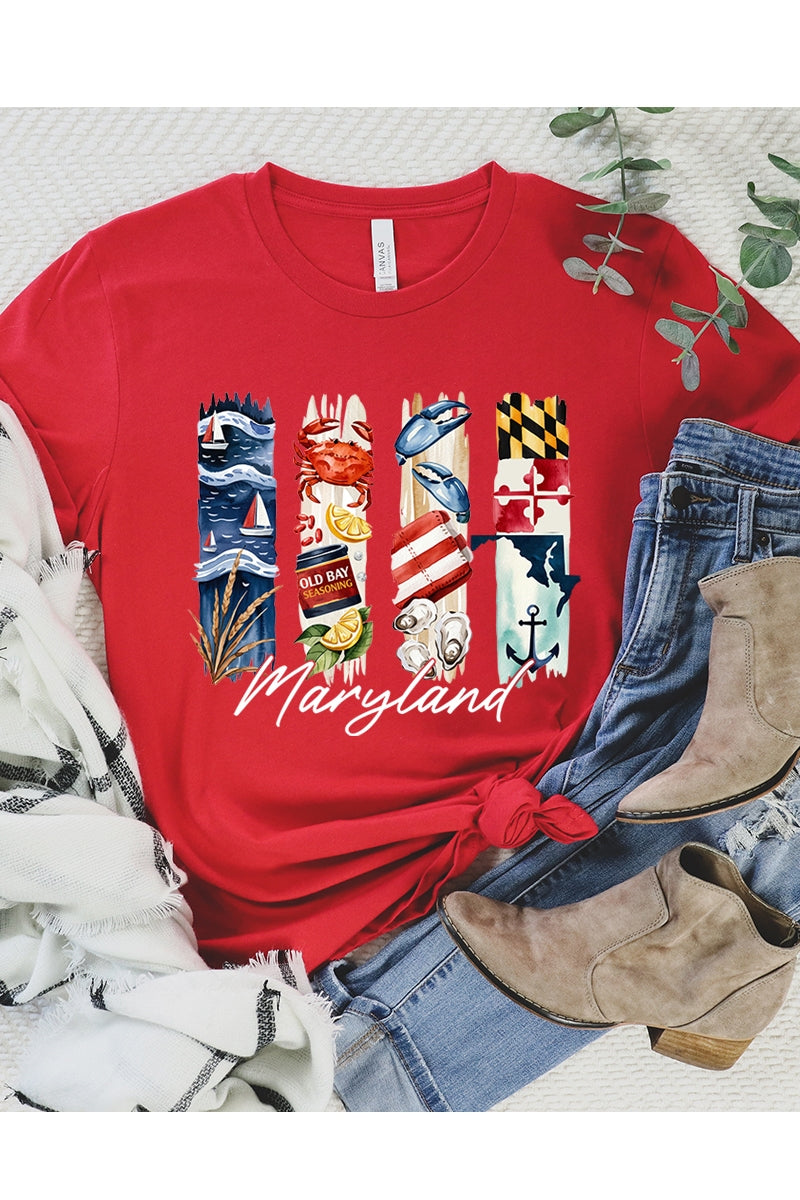 US3001P-E3061MD Maryland State Brushstroke Graphic Plus Tee $16