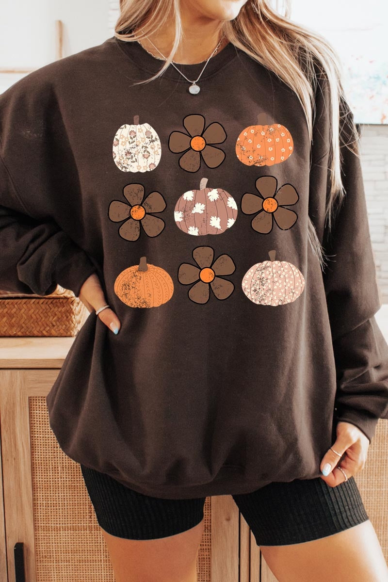 UL180-E3117 Pumpkins & Flowers Fall Graphic Sweatshirt $20