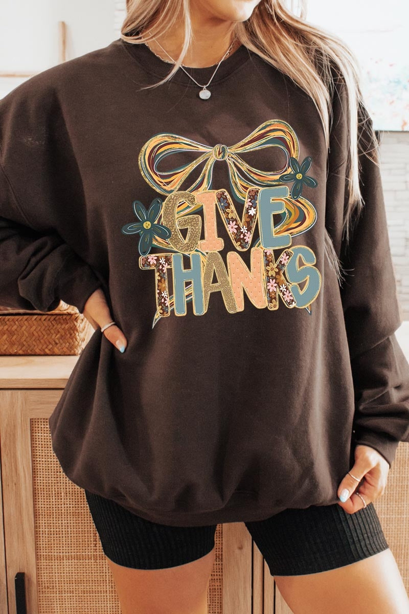 UL180-E3154 Give Thanks Bow Graphic Sweatshirt $20