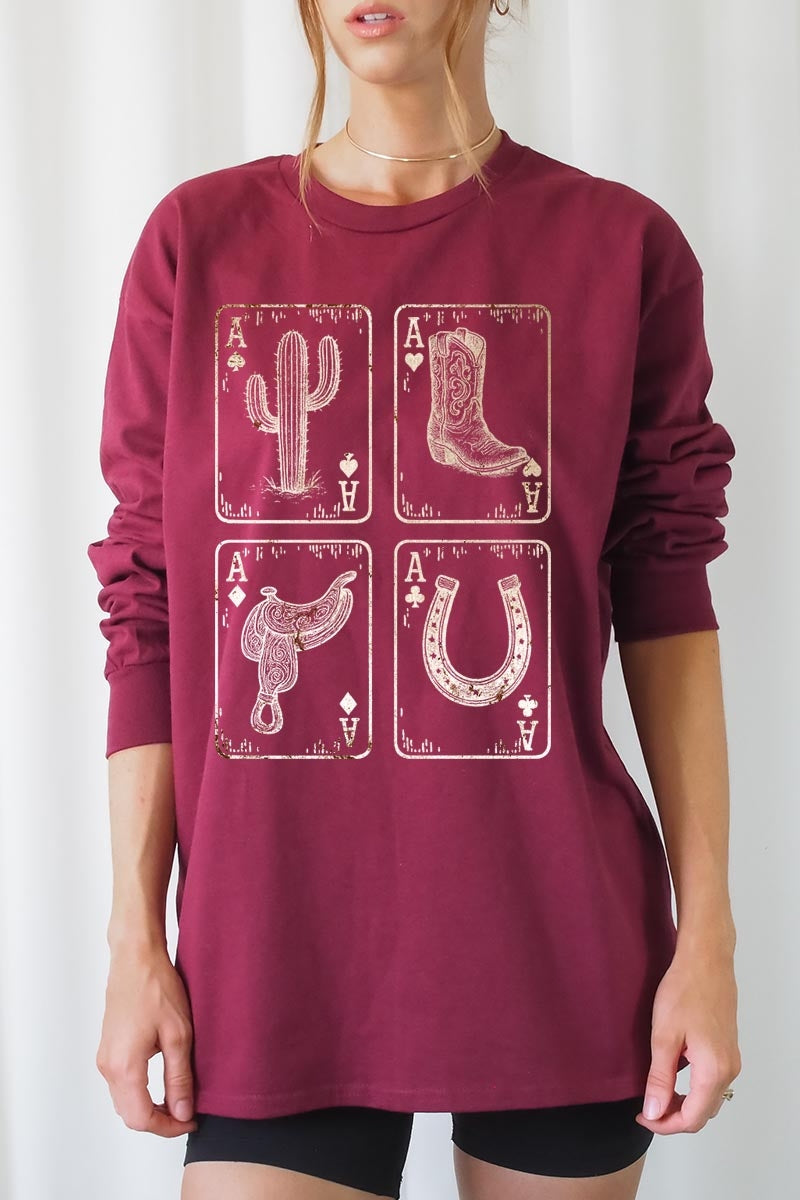 UL240P-E3094 Western Cowgirl Card Graphic Plus Long Sleeve Tee $17