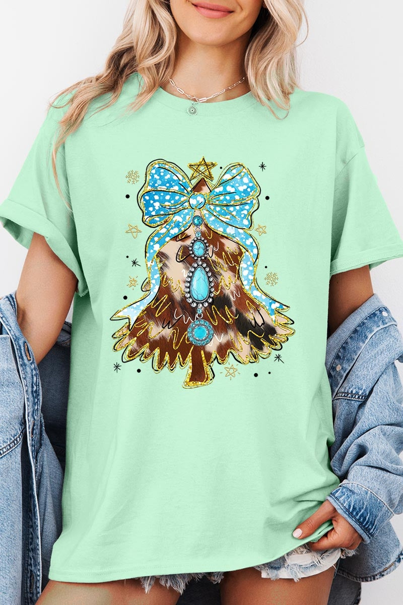 5000P-E3184 Turquoise Christmas Tree Graphic Plus Heavy Cotton Tee $12.75