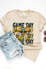 US3001P-E3090 Yellow Football Game Day Bow Graphic Plus Tee $16