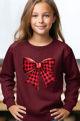 UL180B-E3198Z Red Buffalo Plaid Bow Kids Graphic Sweatshirt $20