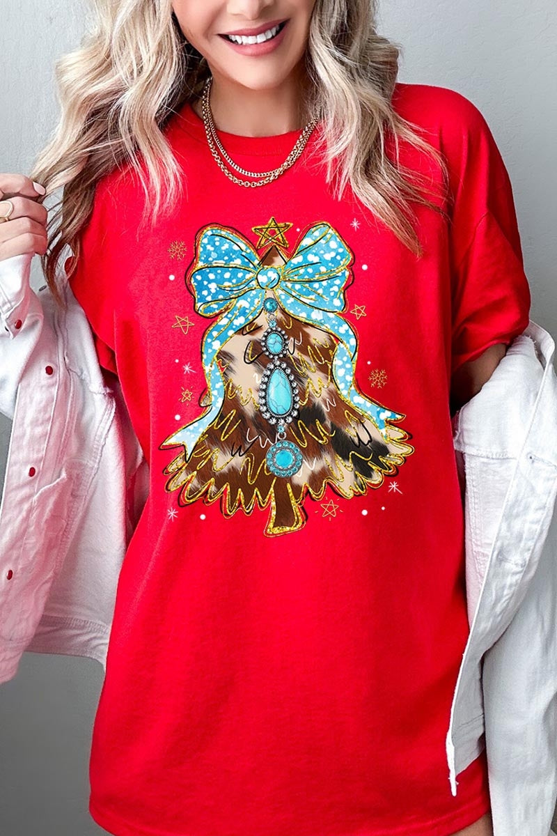 5000-E3184 Turquoise Christmas Tree Graphic Heavy Cotton Tee $9