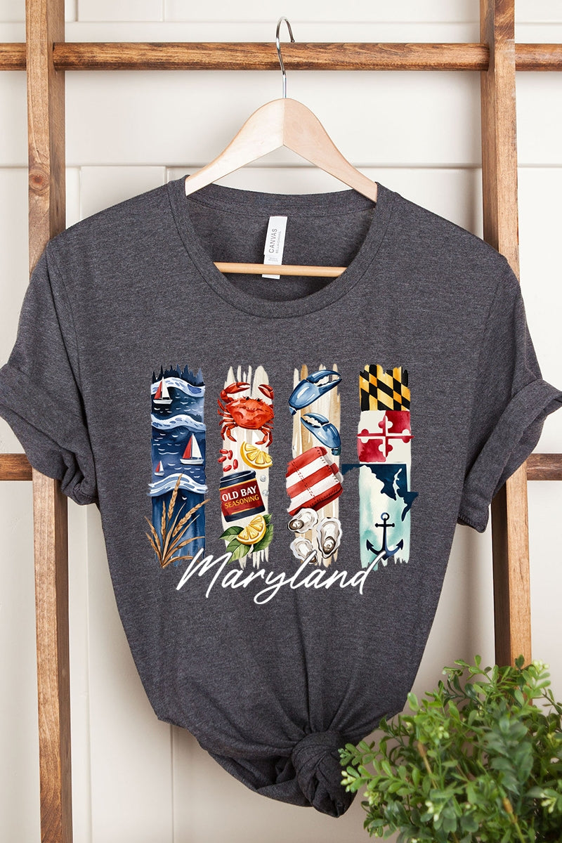 US3001P-E3061MD Maryland State Brushstroke Graphic Plus Tee $16