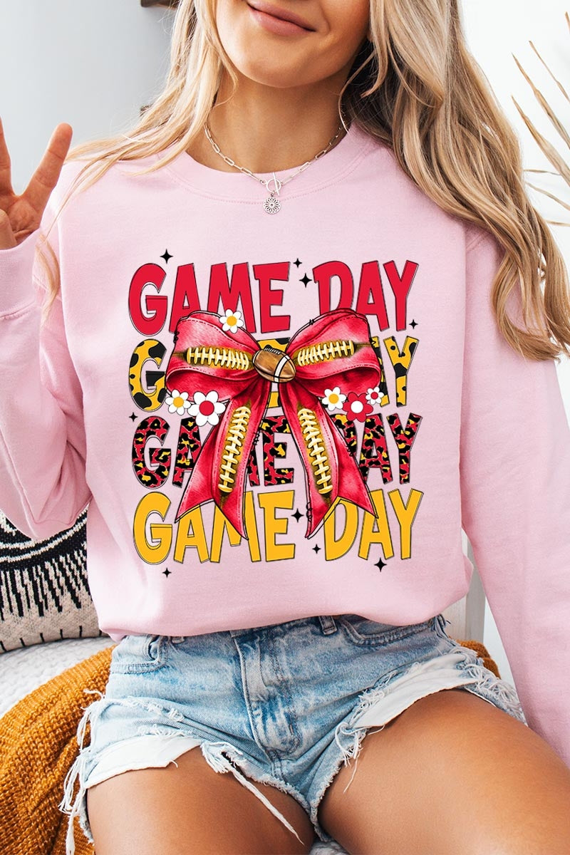UL180-E3091 Red Yellow Football Game Day Bow Sweatshirt $20