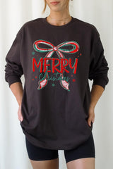 UL240-E3197 Merry Christmas Bow Graphic Long Sleeve Tee $13.75