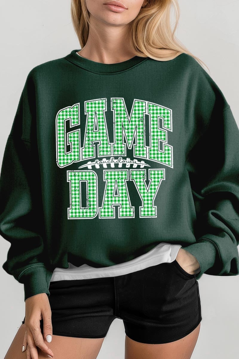UL180P-E3128 Green Gingham Game Day Graphic Plus Sweatshirt $25