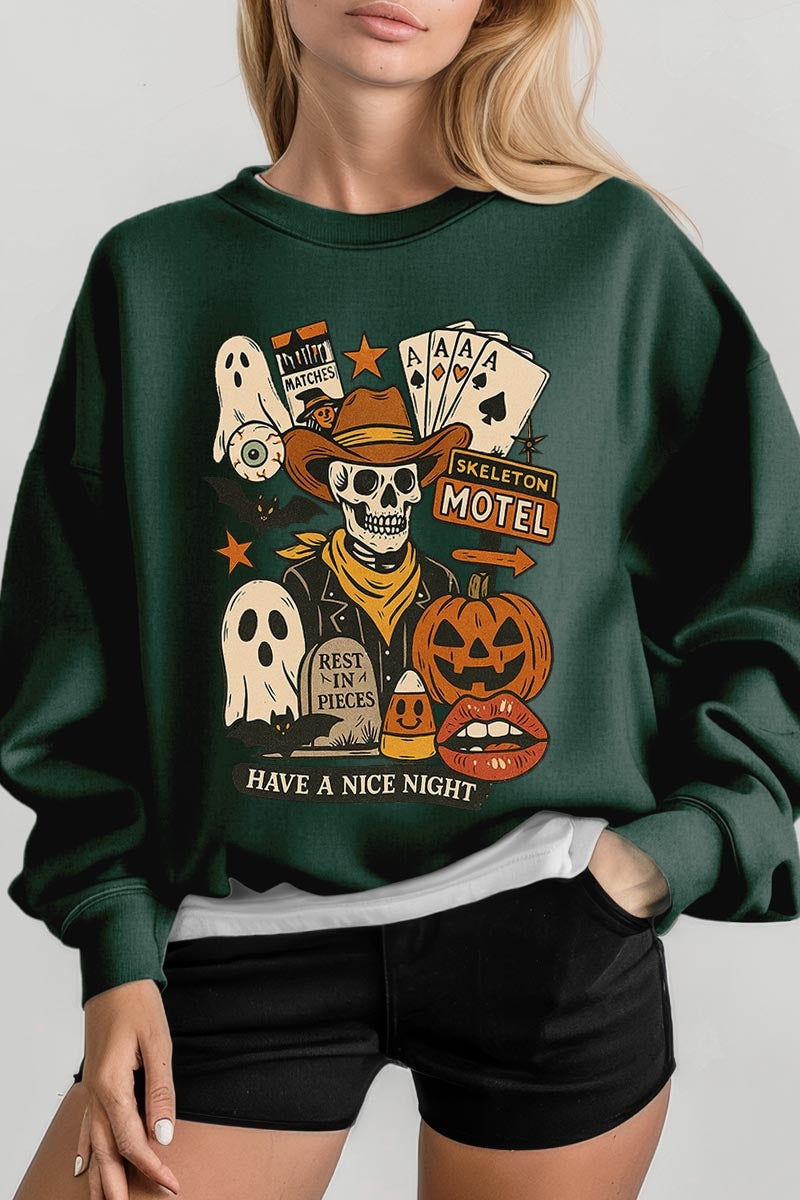 UL180P-E3107 Spooky Western Skeleton Graphic Plus Sweatshirt $25