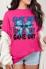 5000P-E3089 Blue Silver Football Bow Plus Heavy Cotton Tee $12.75