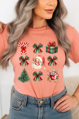 US3001-E3217 Santa Gifts & Bows Christmas Graphic Tee $12.5