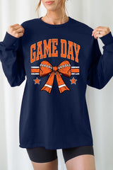 UL240P-E3064 Orange Game Day Football Bow Plus Long Sleeve Tee $17