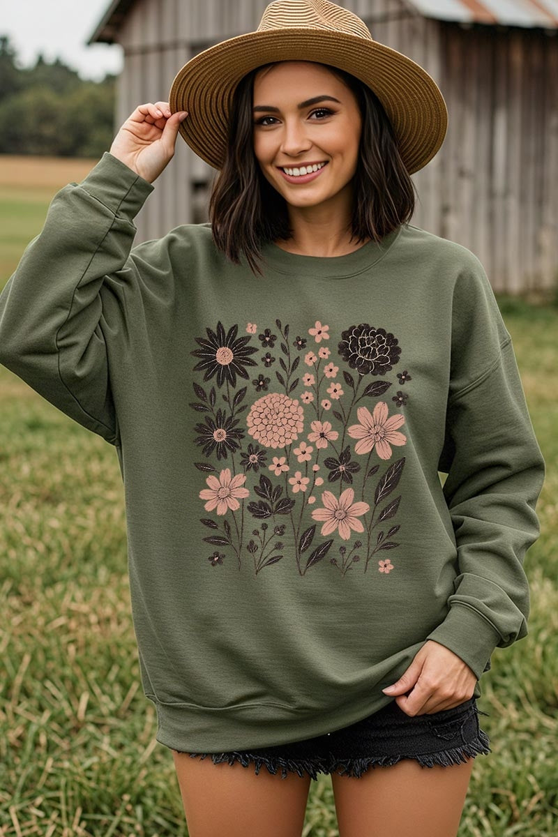 UL180-E3178 Fall Floral Garden Graphic Sweatshirt $20