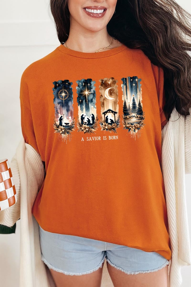 5000-E3204 Savior Is Born Nativity Graphic Heavy Cotton Tee $9