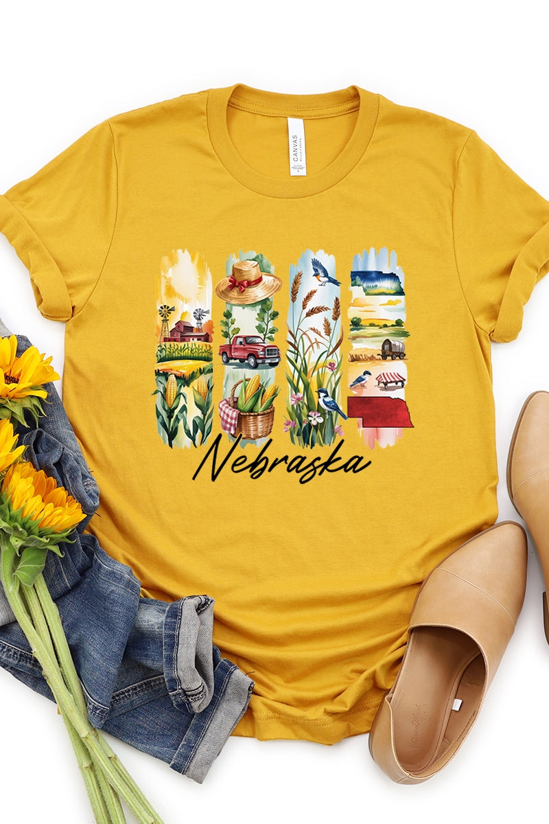 US3001-E3061NE Nebraska State Brushstroke Graphic Tee $12.5