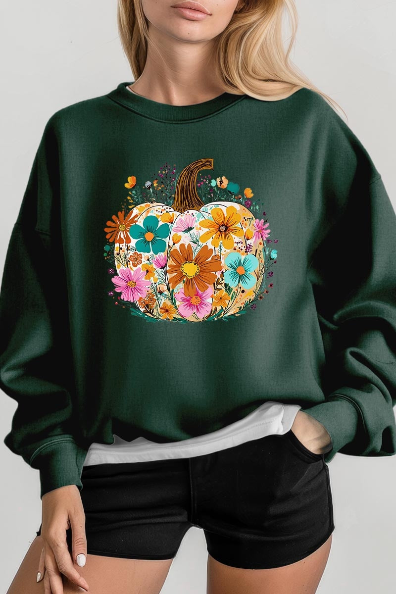 UL180P-E3118 Floral Pumpkin Graphic Plus Sweatshirt $25