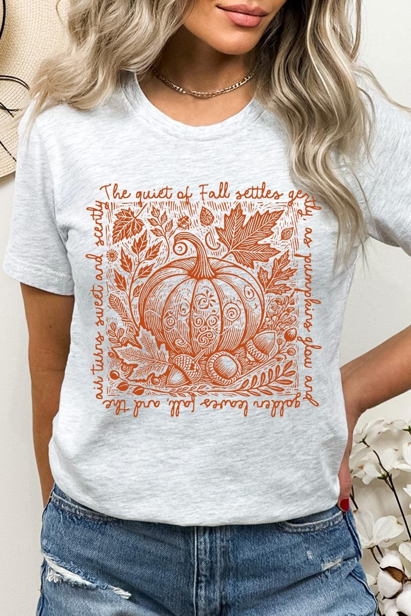 US3001P-E3112 Fall Pumpkin Botanical Graphic Plus Tee $16