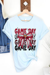 US3001-E3093 Red Silver Football Game Day Bow Graphic Tee $12.5
