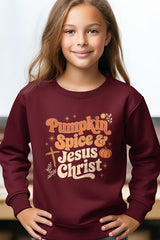 UL180B-E3164Z Pumpkin Spice & Jesus Kids Graphic Sweatshirt $20