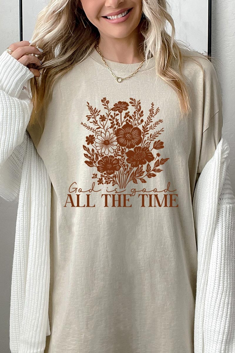 5000P-E3116 God Is Good Floral Graphic Plus Heavy Cotton Tee $12.75