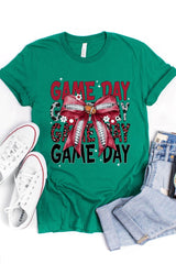 US3001-E3093 Red Silver Football Game Day Bow Graphic Tee $12.5