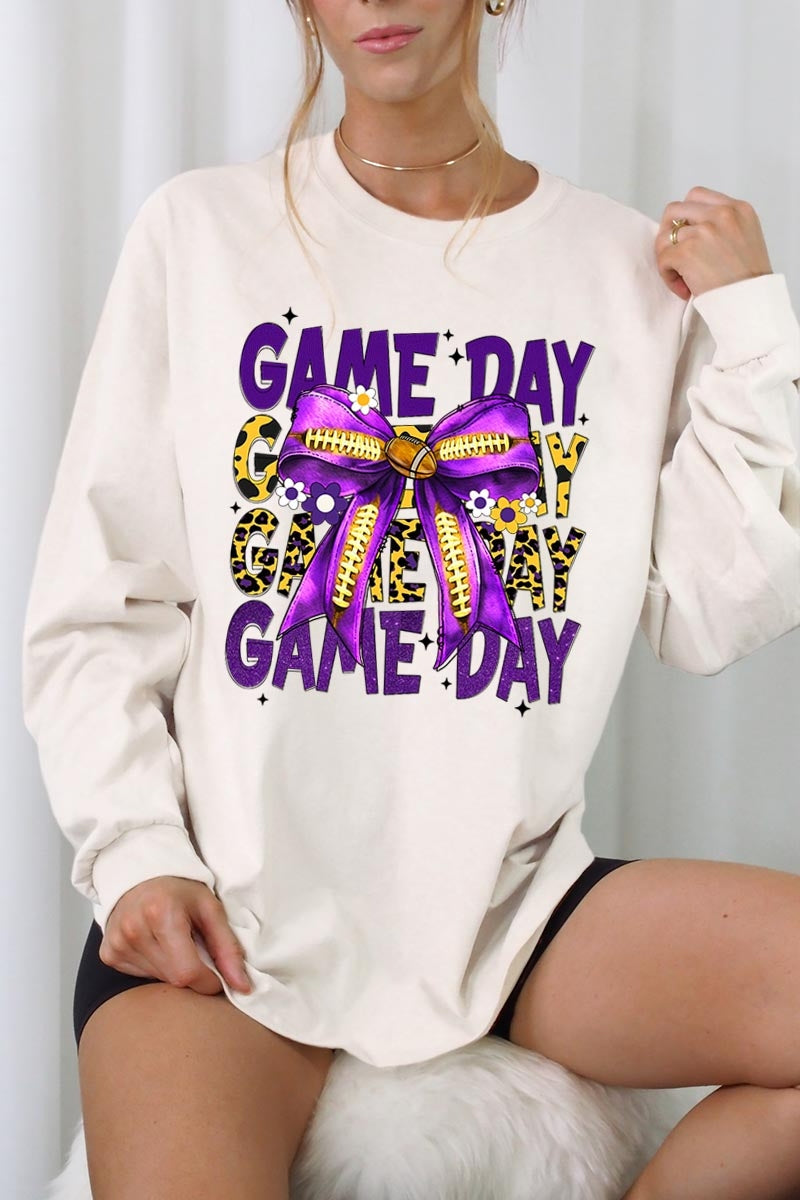 UL240P-E3092 Purple Yellow Football Bow Plus Long Sleeve Tee $17