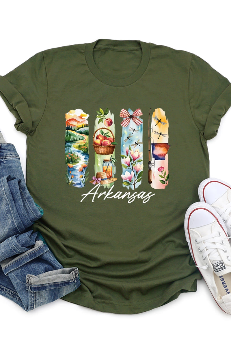 US3001-E3061AR Arkansas State Brushstroke Graphic Tee $12.5