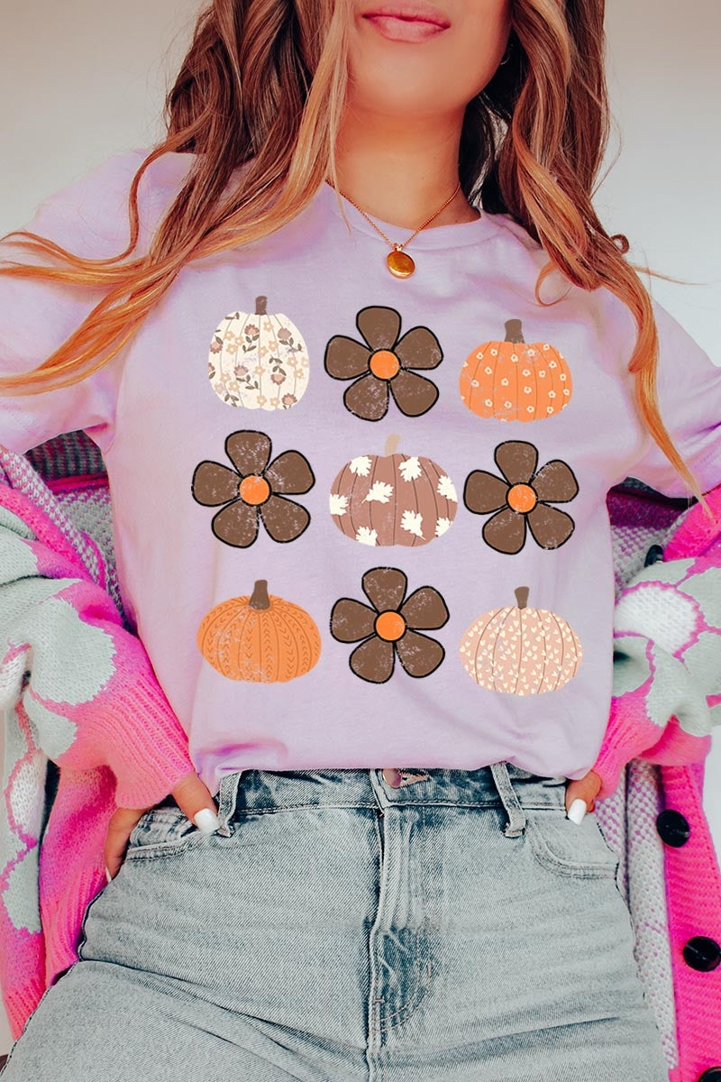 US3001P-E3117 Pumpkins & Flowers Fall Graphic Plus Tee $16