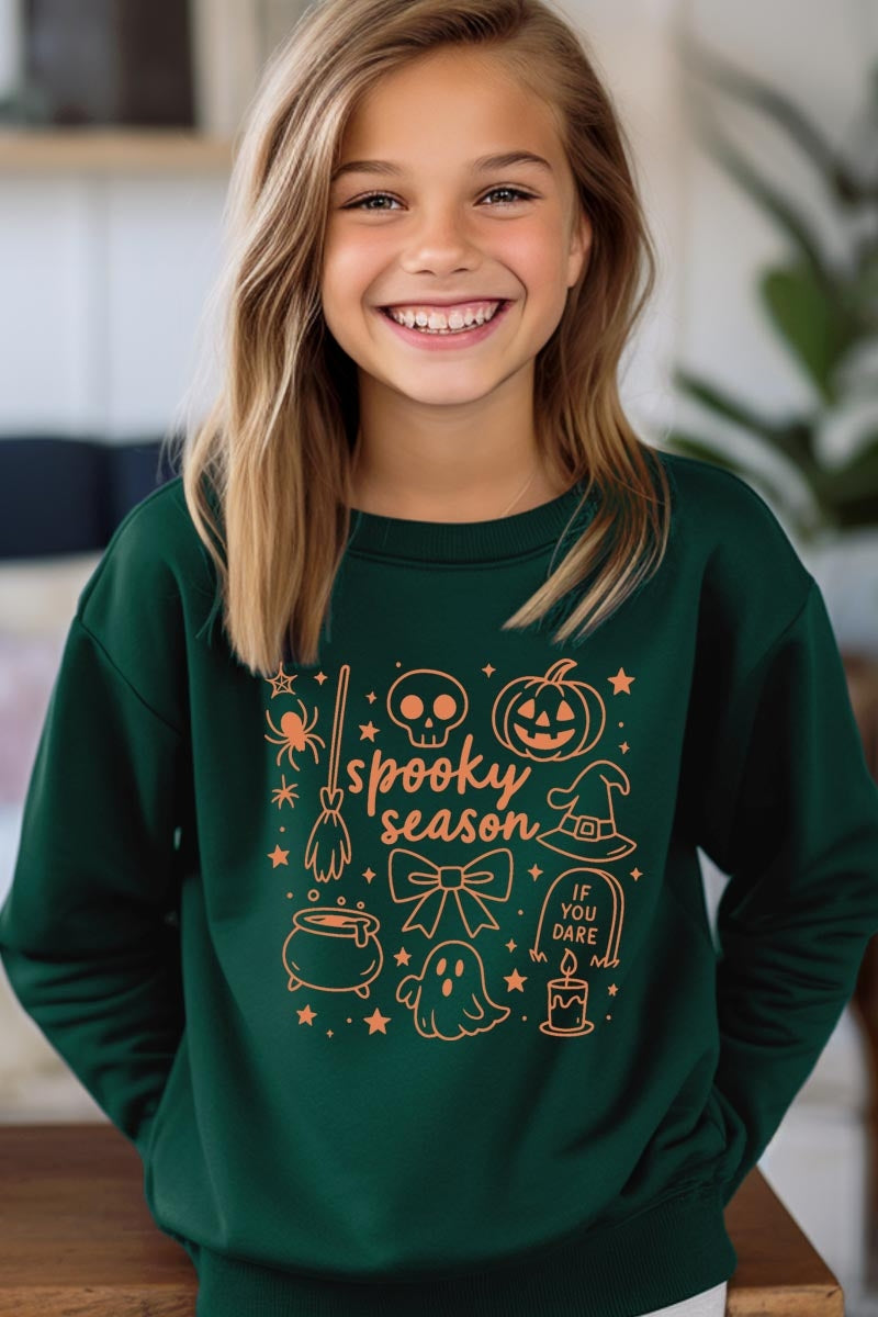 UL180B-E3141Z Halloween Doodle Kids Graphic Sweatshirt $20