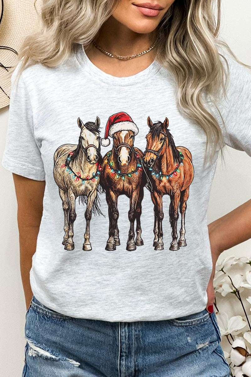 US3001-E3182 Christmas Horses Graphic Tee $12.5