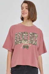 CTS-E3131 Football Game Day Camo Graphic Relaxed Crop Top $11