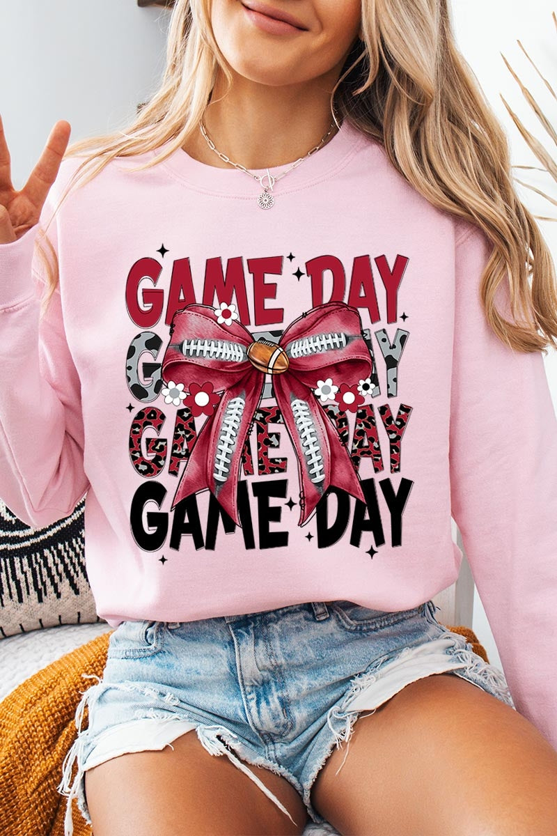 UL180P-E3093 Red Silver Football Game Day Bow Plus Sweatshirt $25