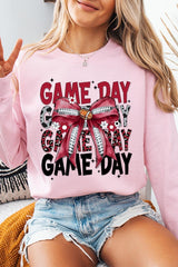 UL180P-E3093 Red Silver Football Game Day Bow Plus Sweatshirt $25