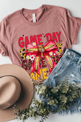 US3001P-E3091 Red Yellow Football Game Day Bow Graphic Plus Tee $16
